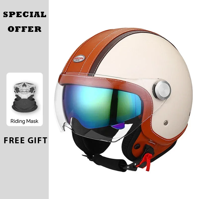 خوذة دراجة نارية جلدية عتيقة م - مراجعة Vintage Open Face Retro Helmet وسعره