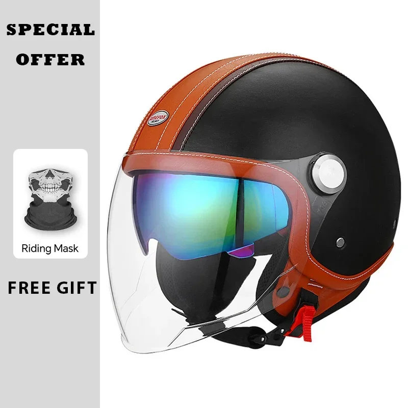 خوذة دراجة نارية جلدية عتيقة م - مراجعة Vintage Open Face Retro Helmet وسعره